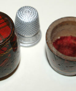 Alternative view of Tartanware Barrel Shaped Thimble Holder (McLean)