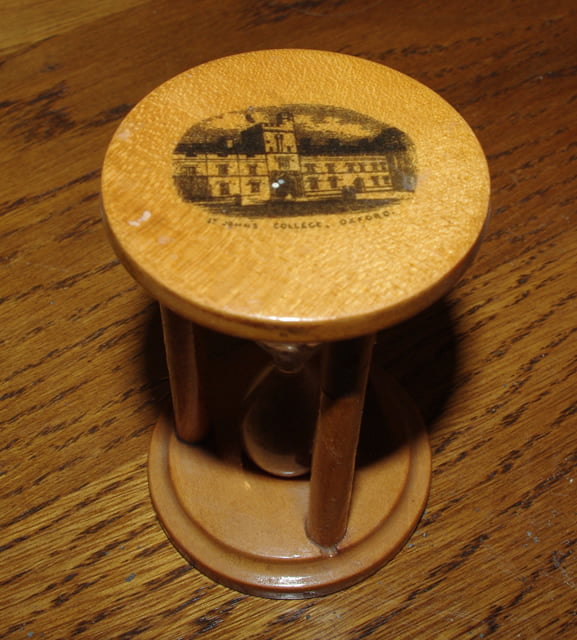 Mauchline ware Egg Timer "St Johns College Oxford".