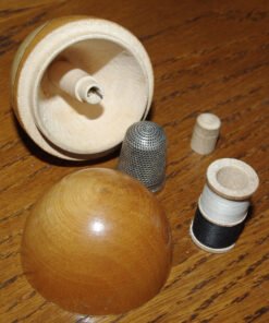 Mauchline ware Egg Shaped Etui "Cowes, Isle of Wight" and Egg Cup "Weston-super-Mare".