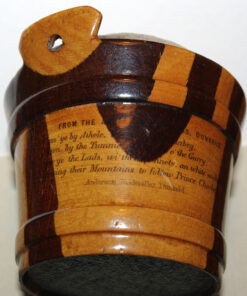 Mauchline Ware Two Wood Pin Cushion Sold by "Anderson, Bookseller, Dunkeld".