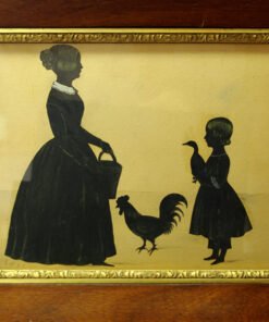 Silhouette of Mother and Daughter, Chicken and Goose