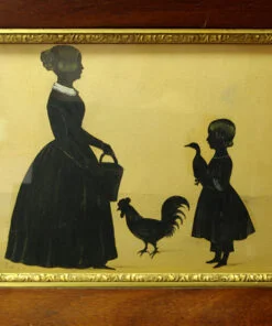 Silhouette of Mother and Daughter, Chicken and Goose