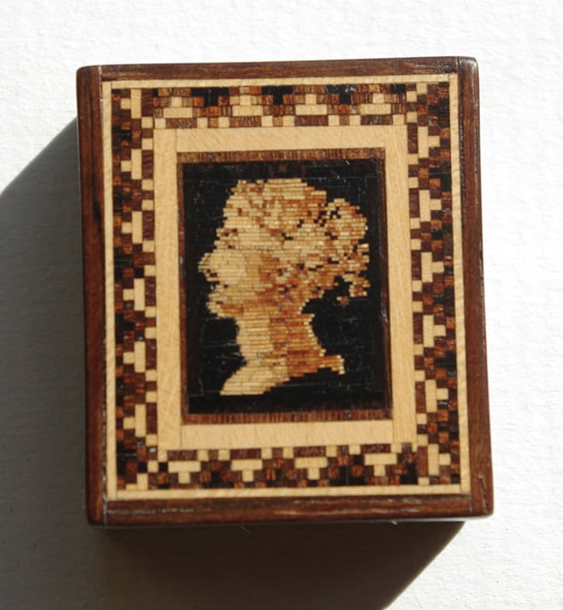 Tunbridgeware Q Victoria Stamp Box