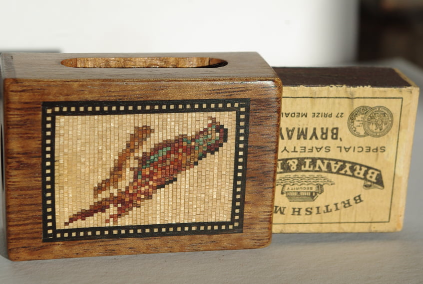 Tunbridgeware Bird Matches Box