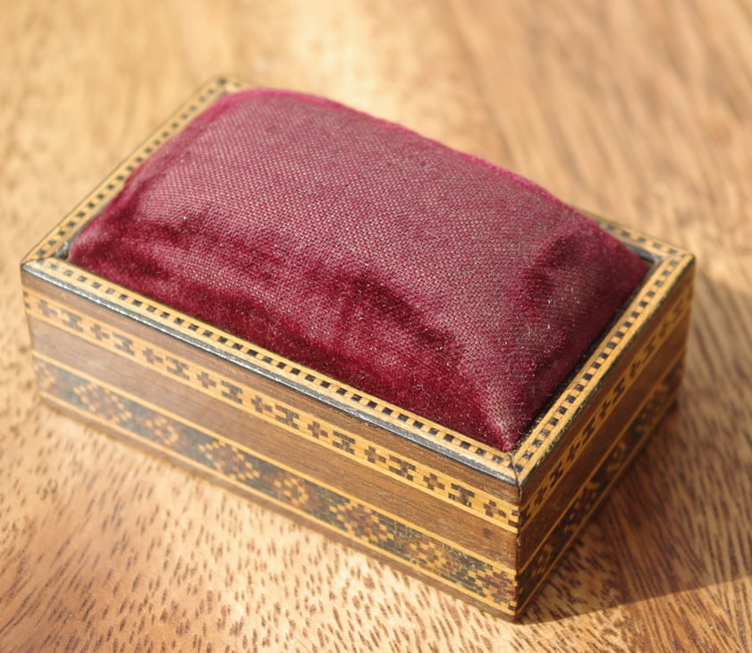 Tunbridgeware Box with Sliding Pin Cushion Top