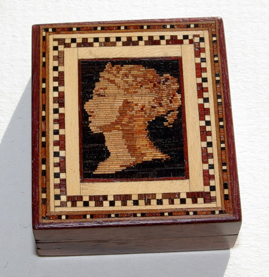 Tunbridgeware Q Victoria Stamp Box