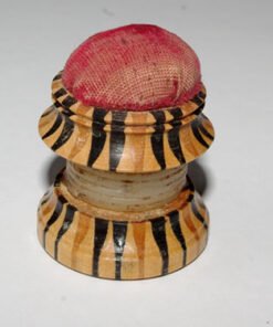 Alternative view of Tunbridgeware Pin Cushion and Waxer (Red applied base)