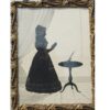 Silhouette, Lady facing Right with Book and Table